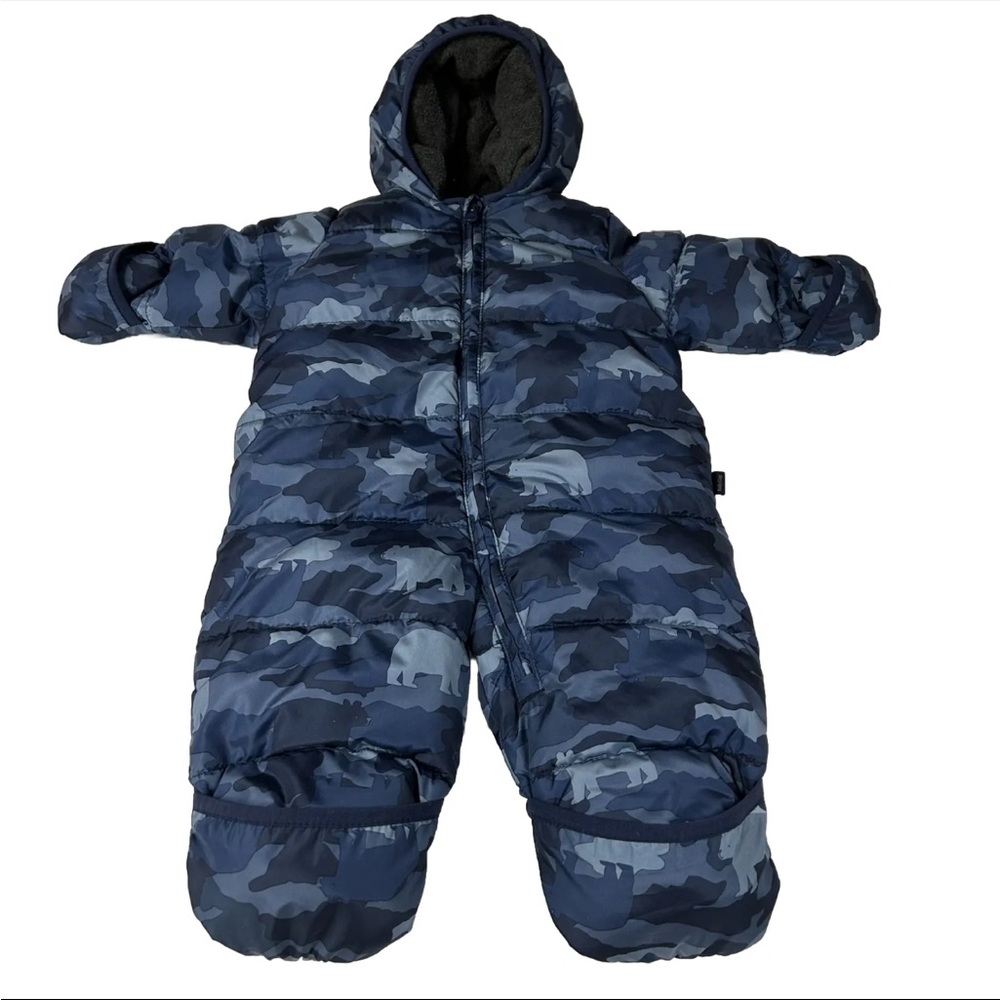 Baby Gap Baby Snowsuit Puffer 0-6 Months Blue Camouflage Camo Bears #1150